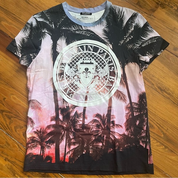 Balmain Men’s Graphic Print‎ Sunset Palms T-Shirt Size M Made In Portugal - Picture 2 of 16